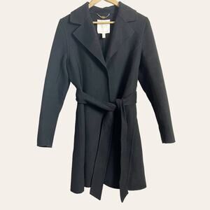 Kate Spade Solid Black Belted Tie Waist A-Line Coat Size S